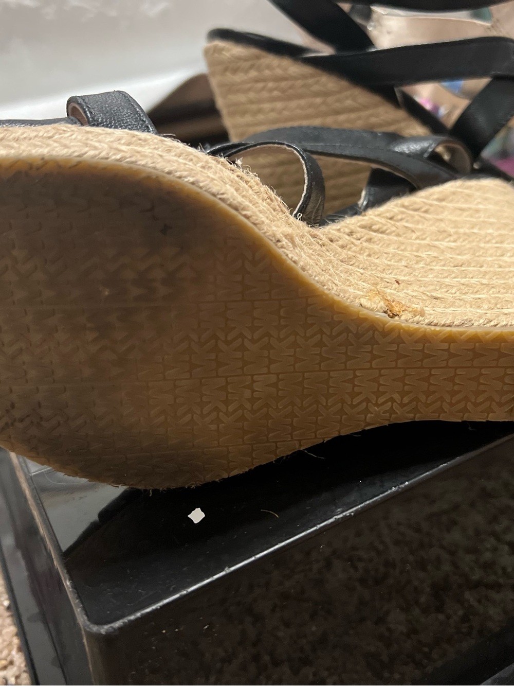 MICHAEL Michael Kors Black Leather Strappy Wedge Sandals - Picture 3 of 5